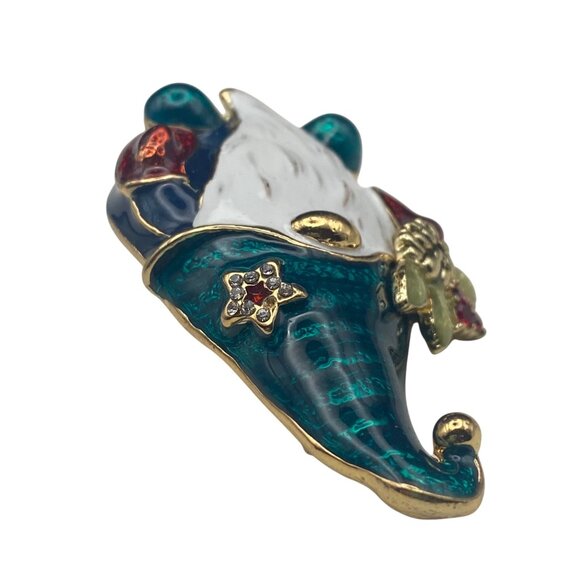 Napier Gnome Pin Brooch Rhinestones Enamel Gold-Tone Holiday Christmas LOOK - Picture 8 of 10